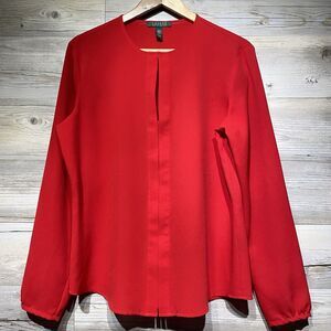 Lauren Ralph Lauren Red Chiffon Blouse Top Keyhole Layered Look Women's Large